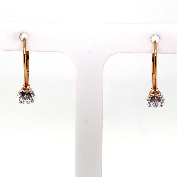 14KT Yellow Gold Round CZ Dangle Earrings - Picture 1 of 3
